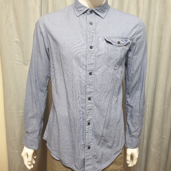 Armani Jeans USA-L Slim Blue Checkered Longsleeve Shirt Buttoned Formal Top